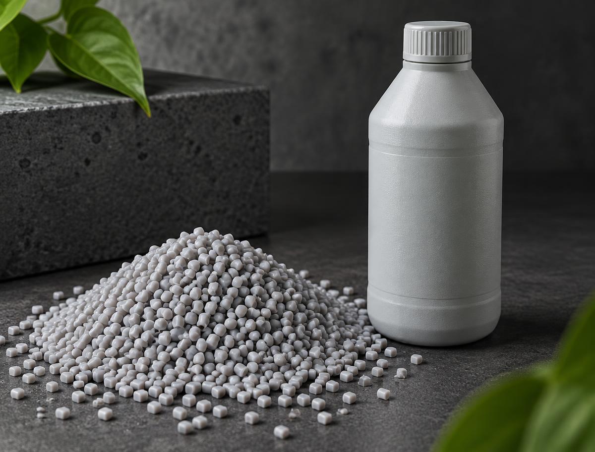 r.HDPE recycled polymer granules and example application